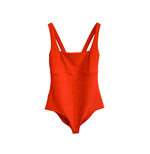Load image into Gallery viewer, red vintage one piece with wide straps, ribbed, Baywatch Wendy Peppercorn vintage lifeguard 
